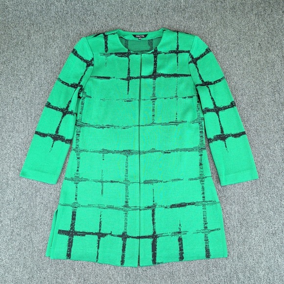 Misook Modern Bold Grid Open Front Cardigan Jacket Women XS Green Black XS — photo 2